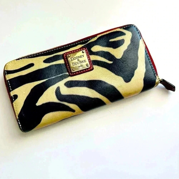 Dooney & Bourke Vintage Zebra Juliette Print Florentine Vachetta Leather Wallet - Picture 1 of 8